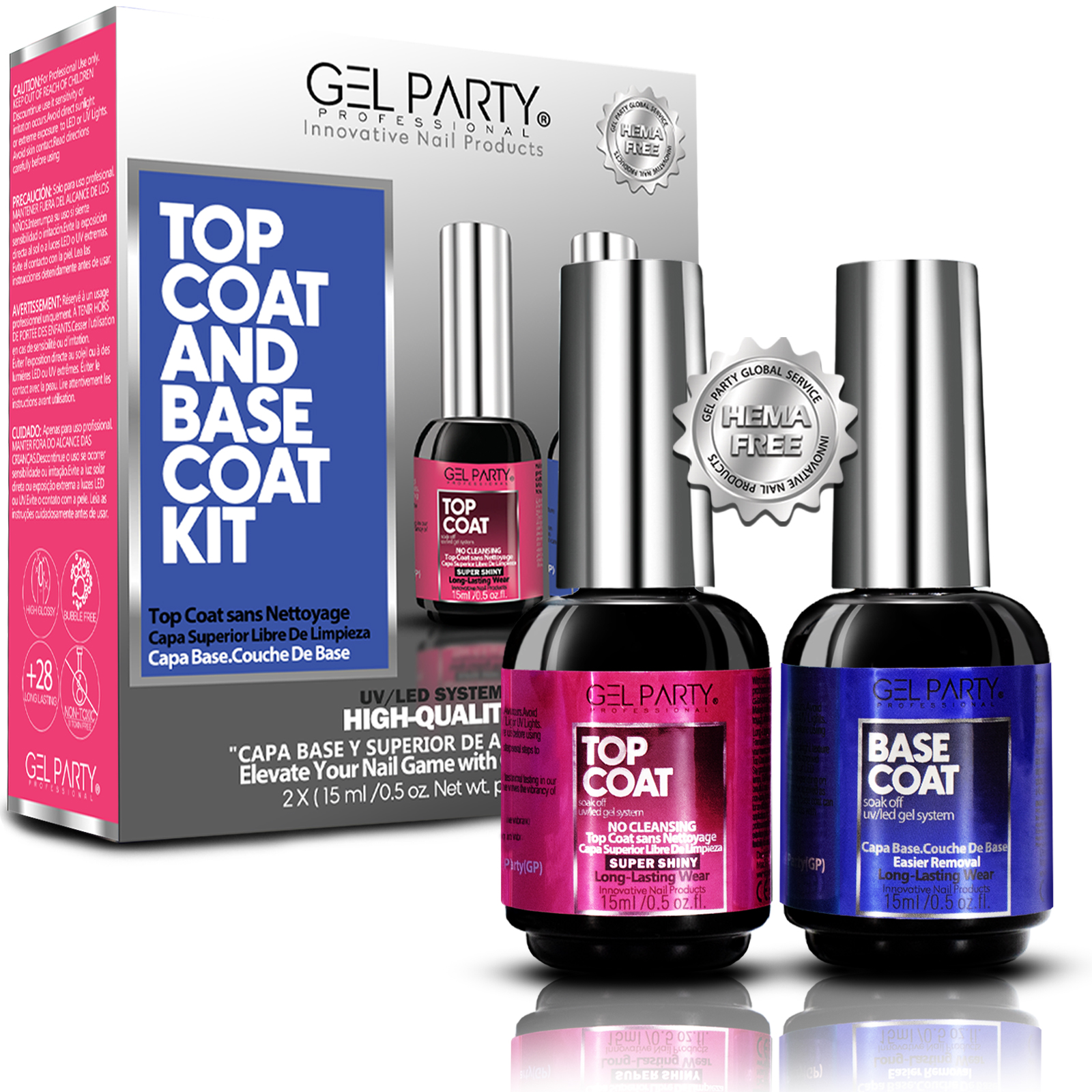 Gelparty Top Coat & Base Coat Kit – UV/LED Soak-Off Duo